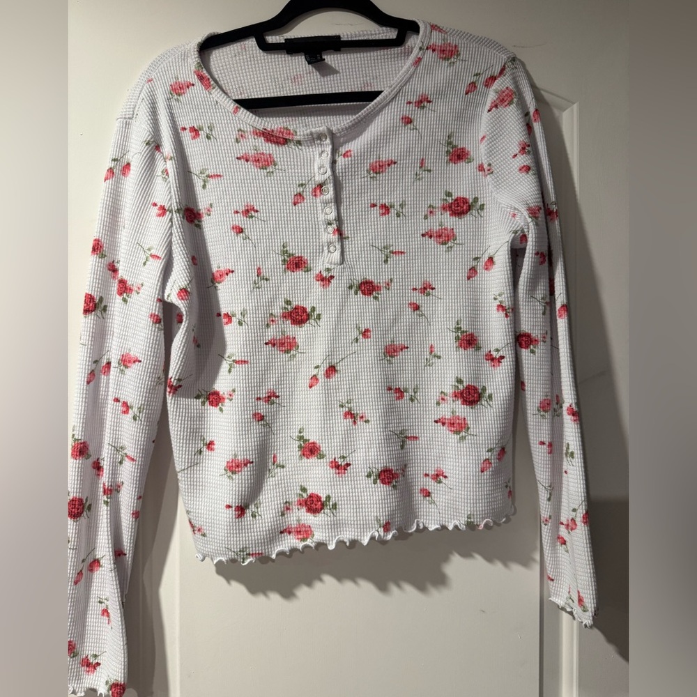 Forever 21+ Off White Waffle Knit Button up Henley